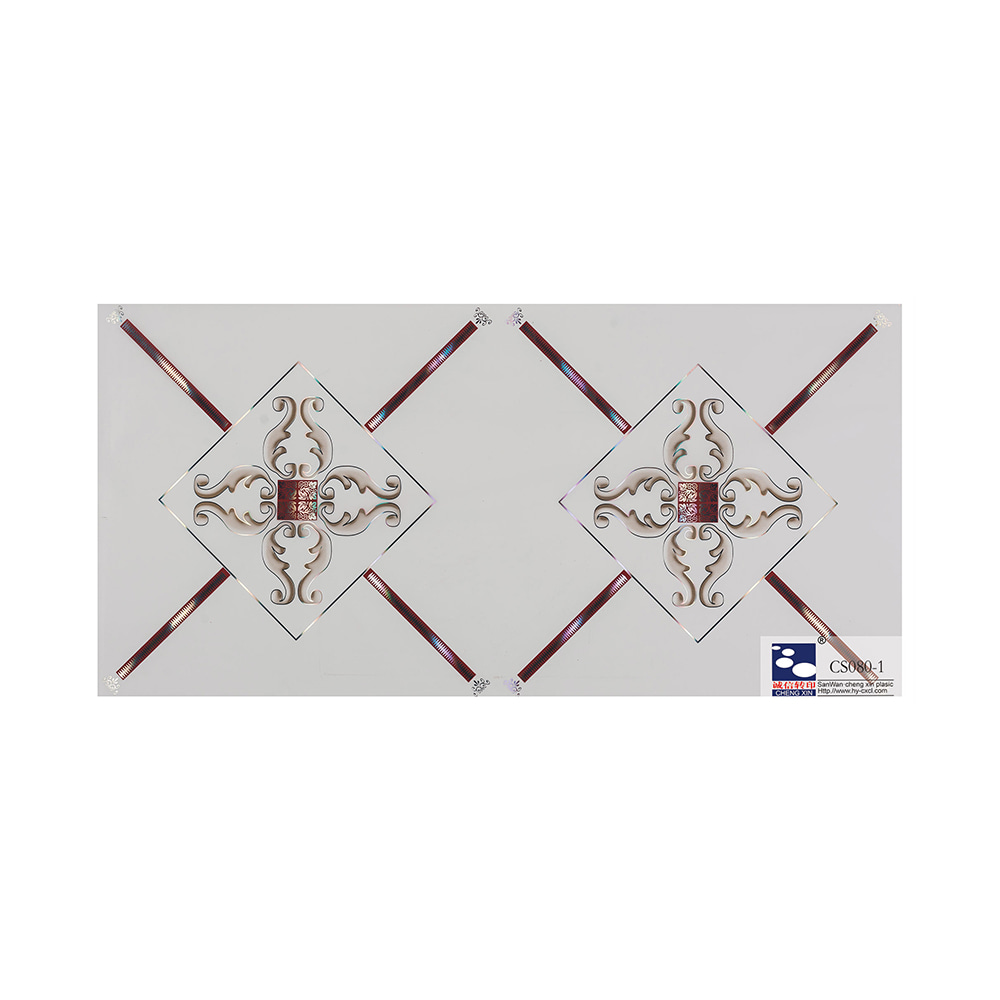 تصميمات جديدة جيدة الصنع على الطراز الحديث من رقائق الخشب ذات الختم الساخن لسقف PVC CS080-1